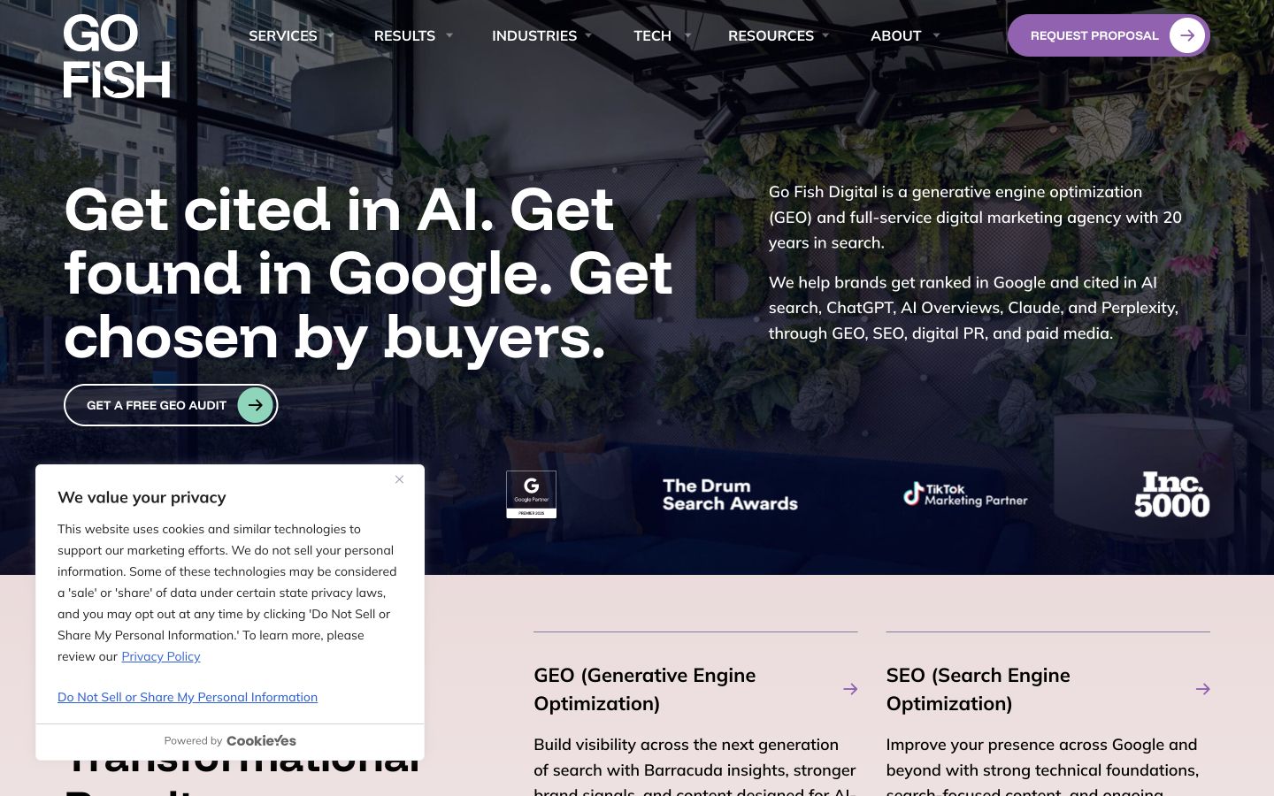 Screenshot of the Go Fish Digital homepage