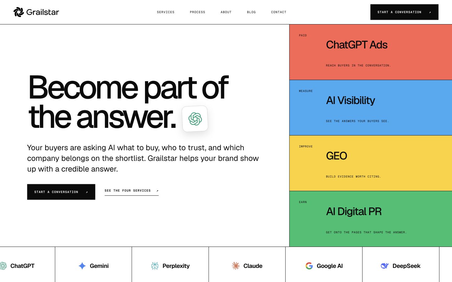 Screenshot of the Grailstar homepage