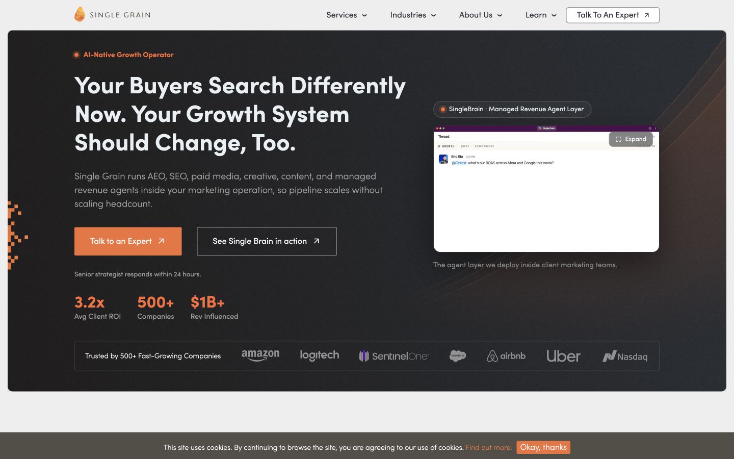 Screenshot of the Single Grain homepage