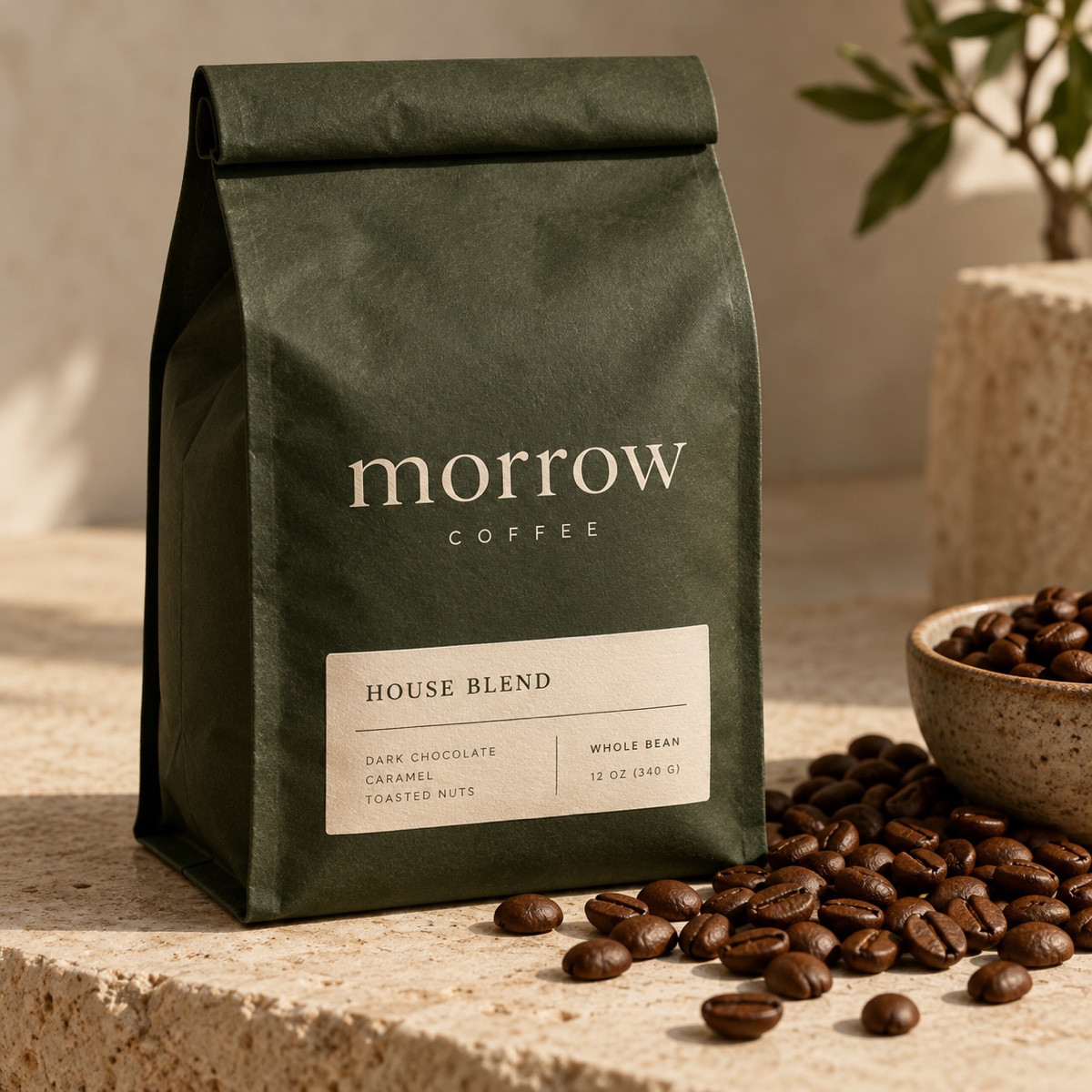 House Blend packaging and roasted beans