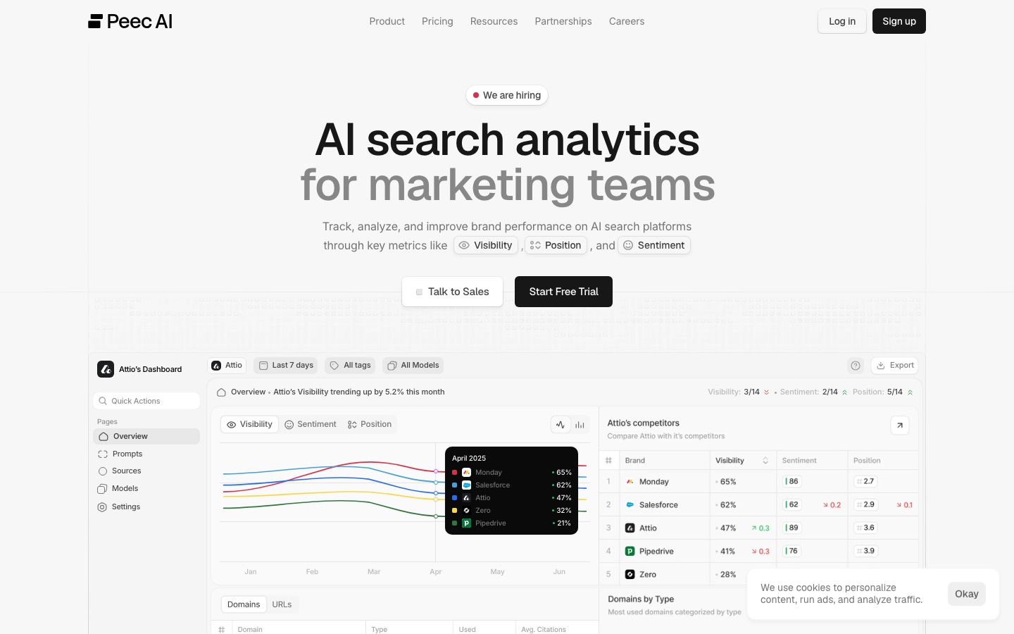 Peec AI homepage captured August 26, 2026