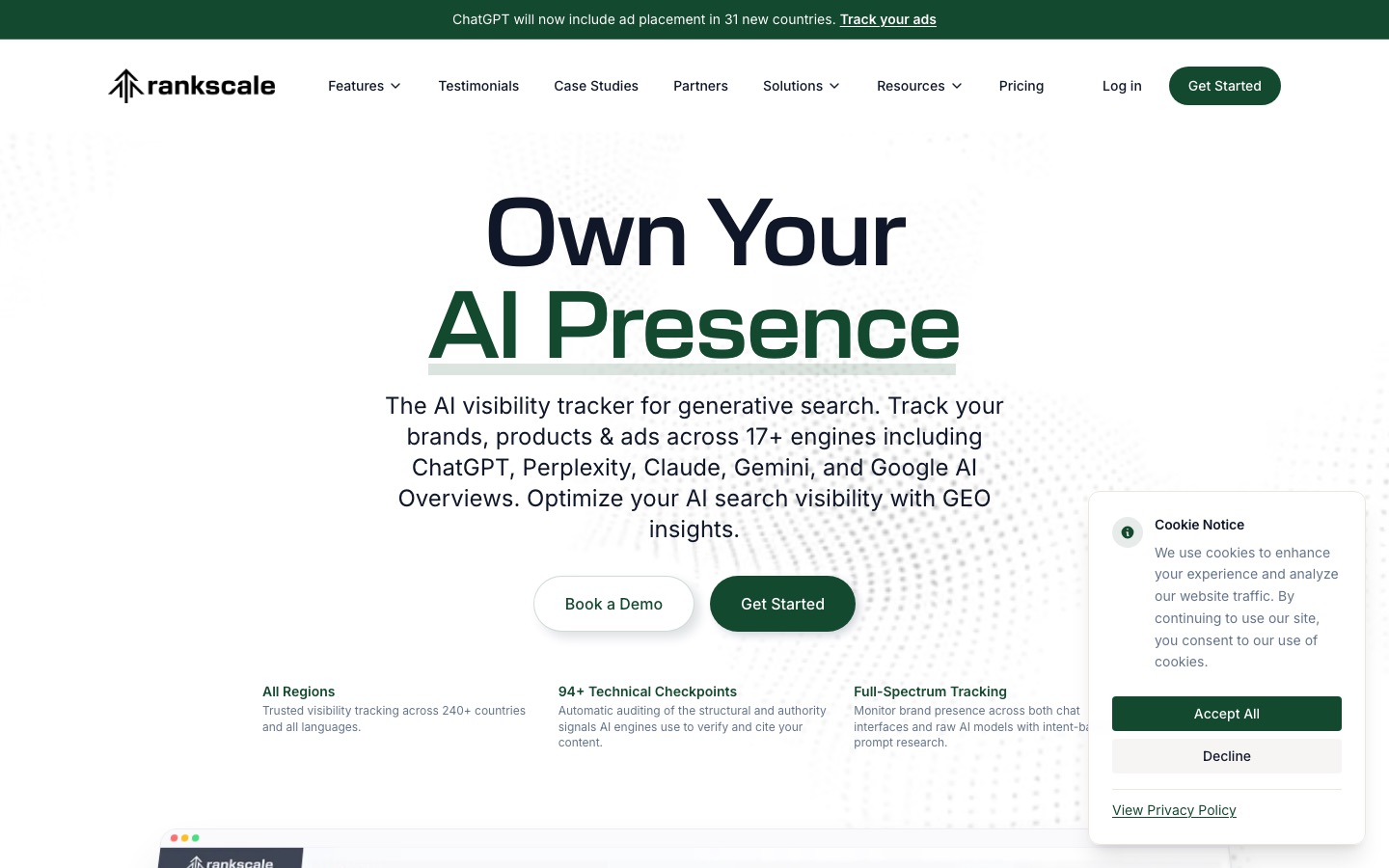 Rankscale homepage captured August 26, 2026