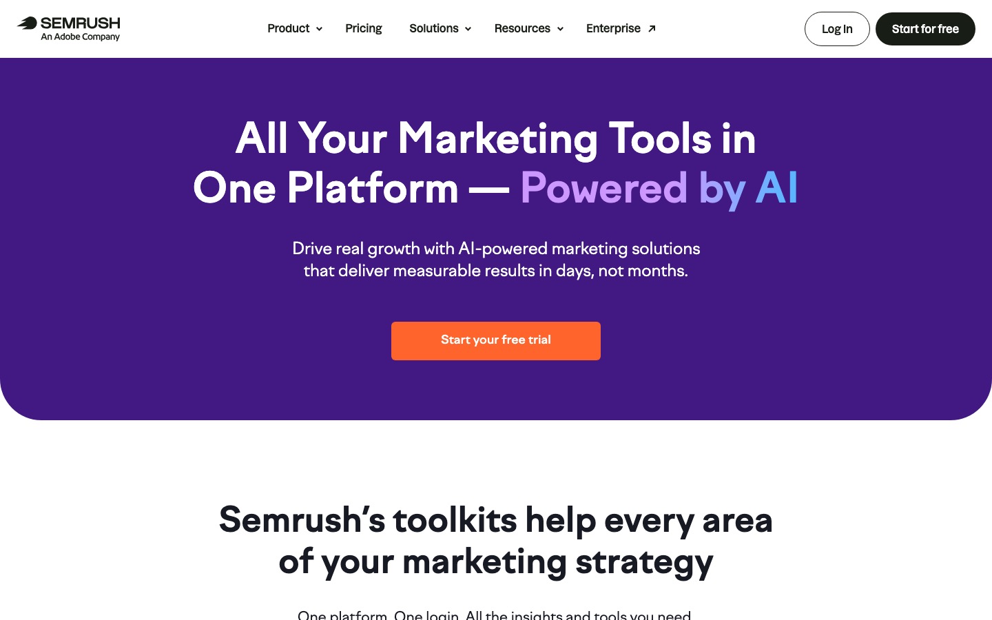 Semrush homepage captured August 26, 2026