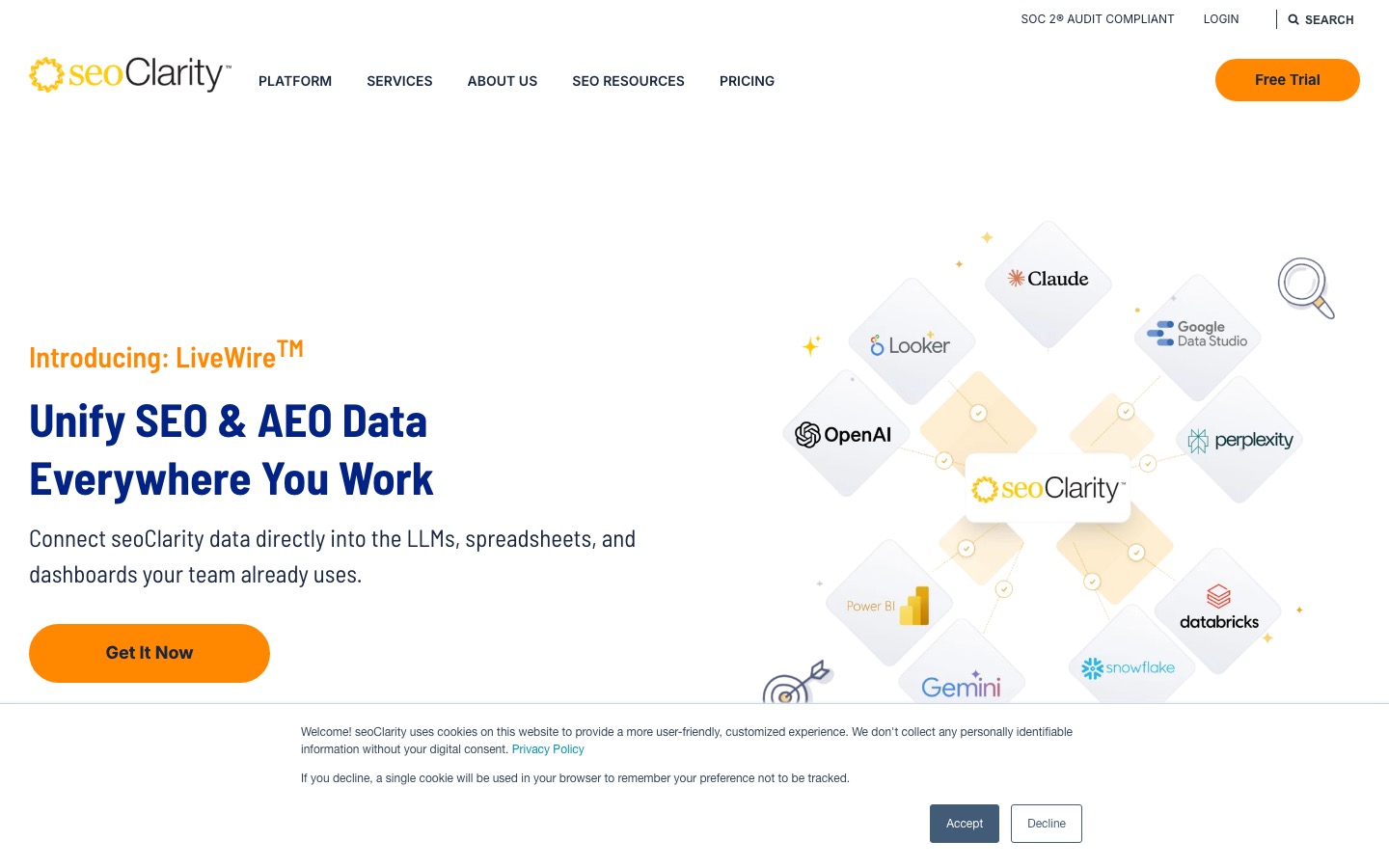 seoClarity ArcAI homepage captured August 26, 2026